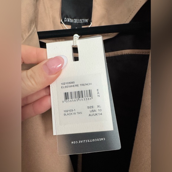NWT- Revolve C/MEO Collective Elsewhere Trench. Black & Tan. Sz XL - Picture 5 of 5